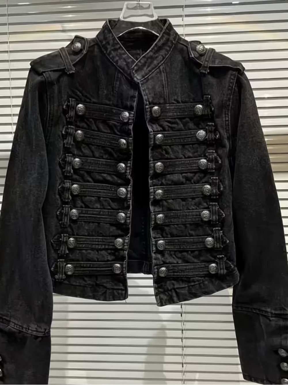 Women's Fashionable Stand-Collar Cropped Denim Jacket with Double-Breasted Open